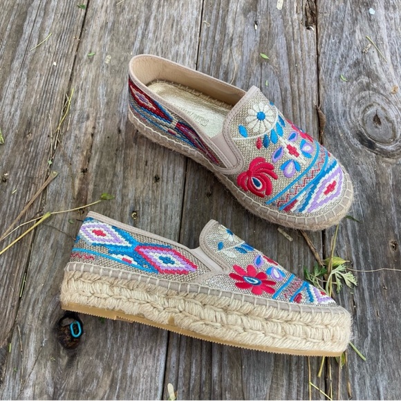 Johnny Was Nepentha Espadrille Platform Champagne Sequin Sz 36 US 5,5 NWOBox